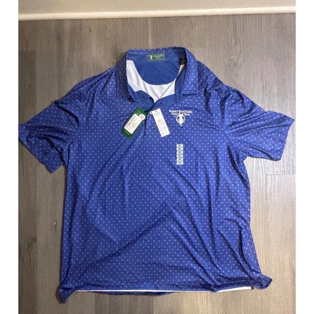 NWT Divots Golf Polo Mens XL Blue Robert Trent Jones Golf Trail DriWay Geometric